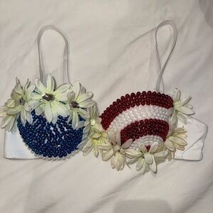 Patriotic Beaded Bra with Floral Accents